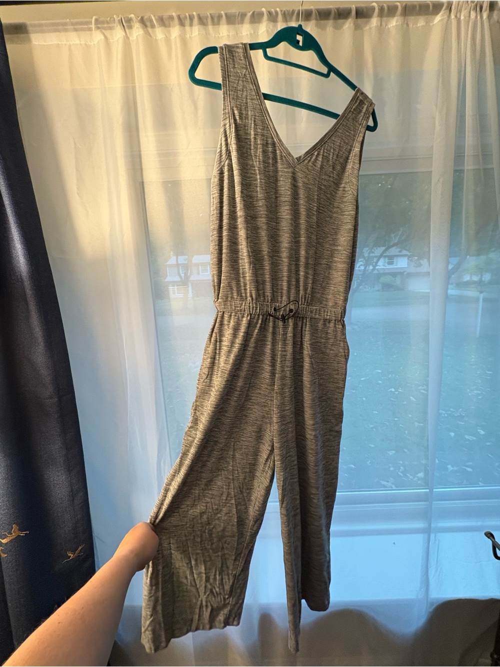 Old Navy Heather Gray Sleeveless V-Neck Jumpsuit with Drawstring Waist